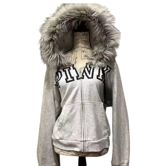 MST Bond Fur Oversized Waist Zipper Hoodie