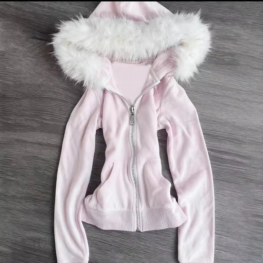 MST Bond Fur Zipper Hoodie Pink
