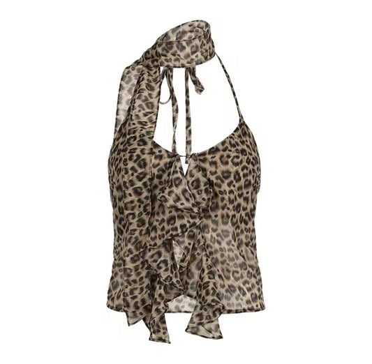 MST Phase 2000s Leopard Print Halter Top