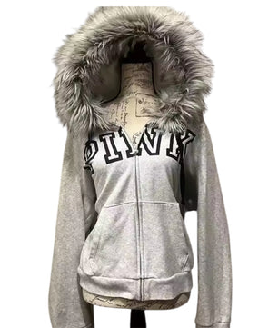 MST Bond Fur Oversized Waist Zipper Hoodie