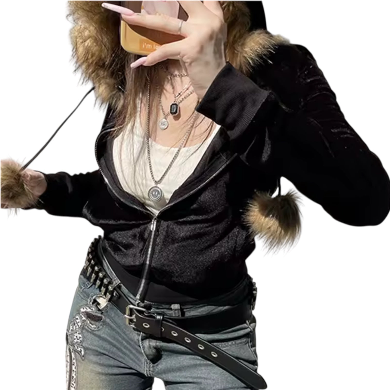 MST Bond Fur waist Zipper Hoodie