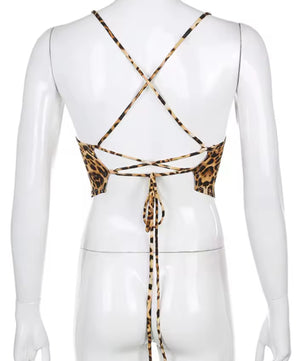 MST Phase 2000s Backless Leopard Print Halter Top