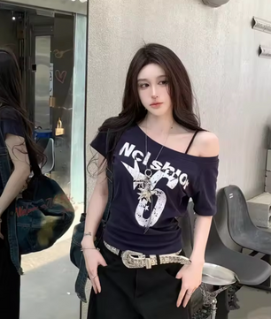 MST Phase 2000s Off-Shoulder waist T-Shirt