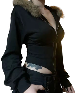 MST Bond Fur cropped waist Zipper Hoodie