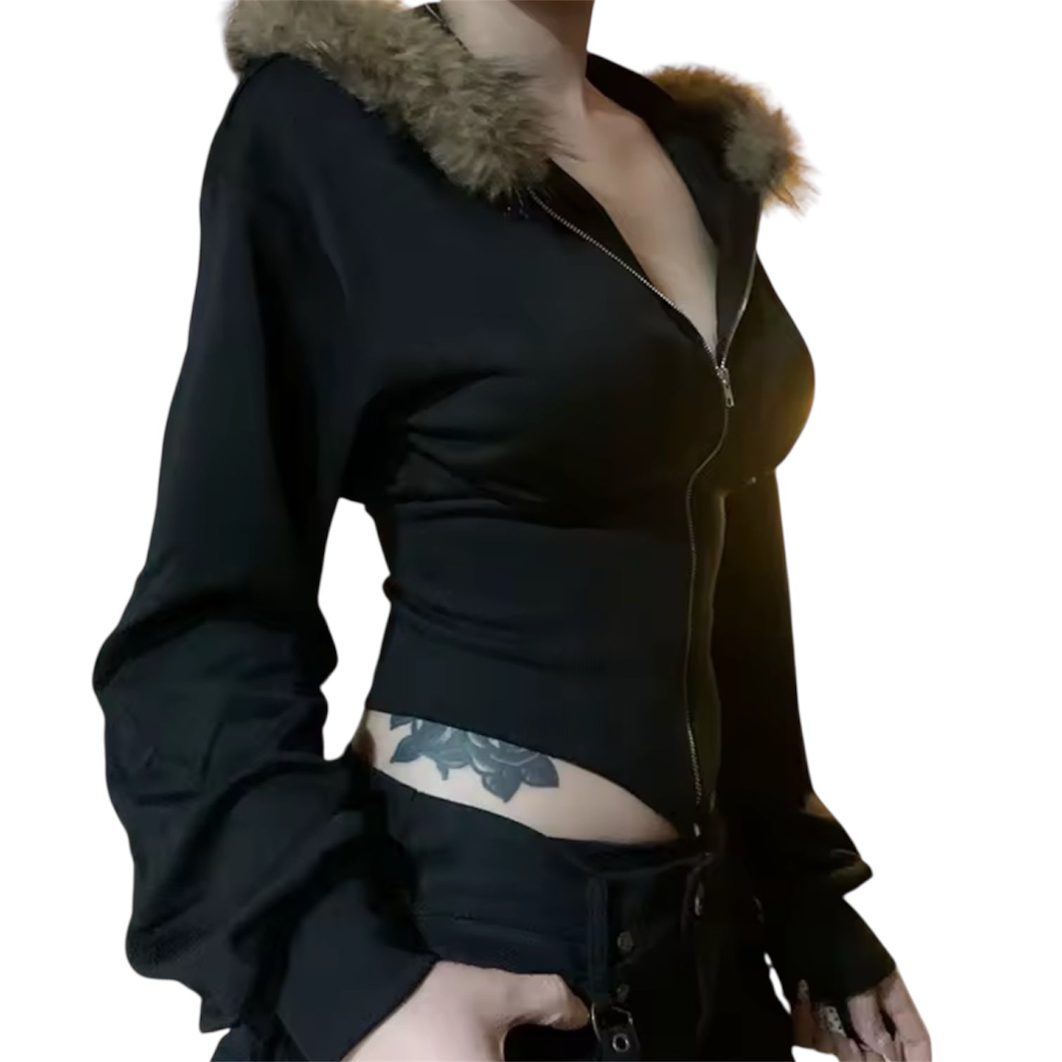 MST Bond Fur cropped waist Zipper Hoodie