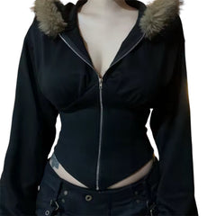 MST Bond Fur cropped waist Zipper Hoodie
