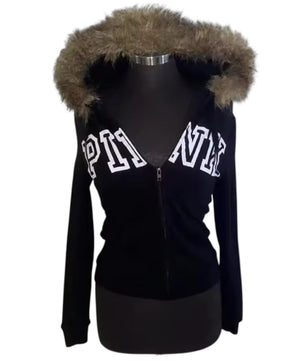 MST Bond Fur Oversized Waist Zipper Hoodie