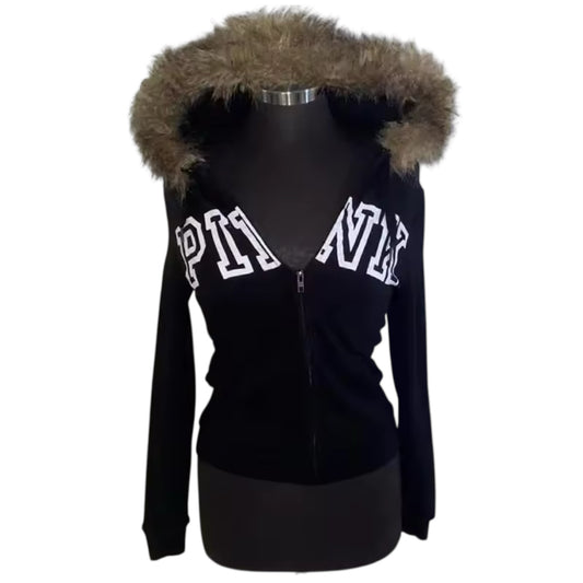 MST Bond Fur Oversized Waist Zipper Hoodie