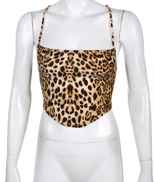 MST Phase 2000s Backless Leopard Print Halter Top