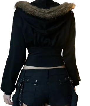 MST Bond Fur cropped waist Zipper Hoodie