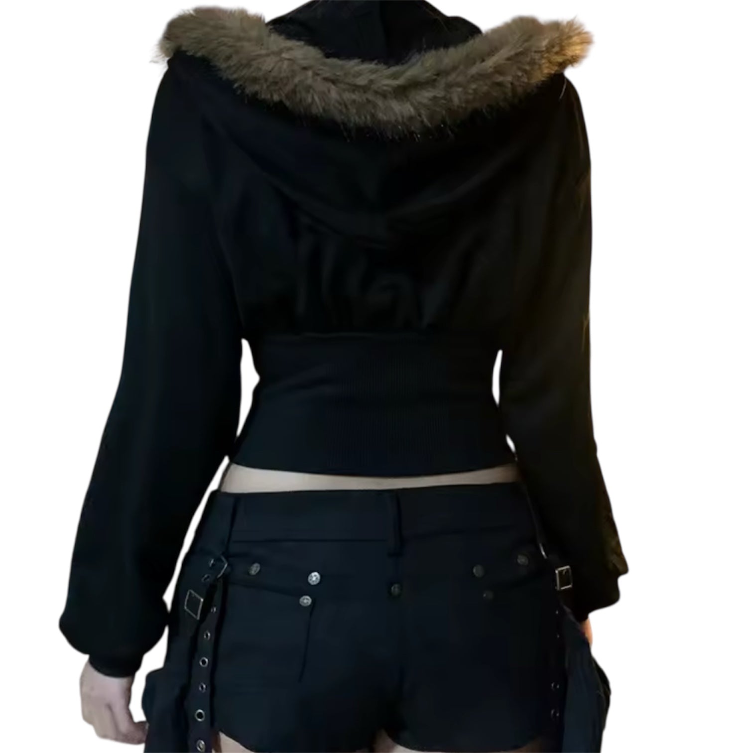 MST Bond Fur cropped waist Zipper Hoodie